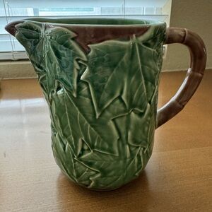 Bordallo Pinheiro Maple Leaf Serving Pitcher with Brown Stem Handle